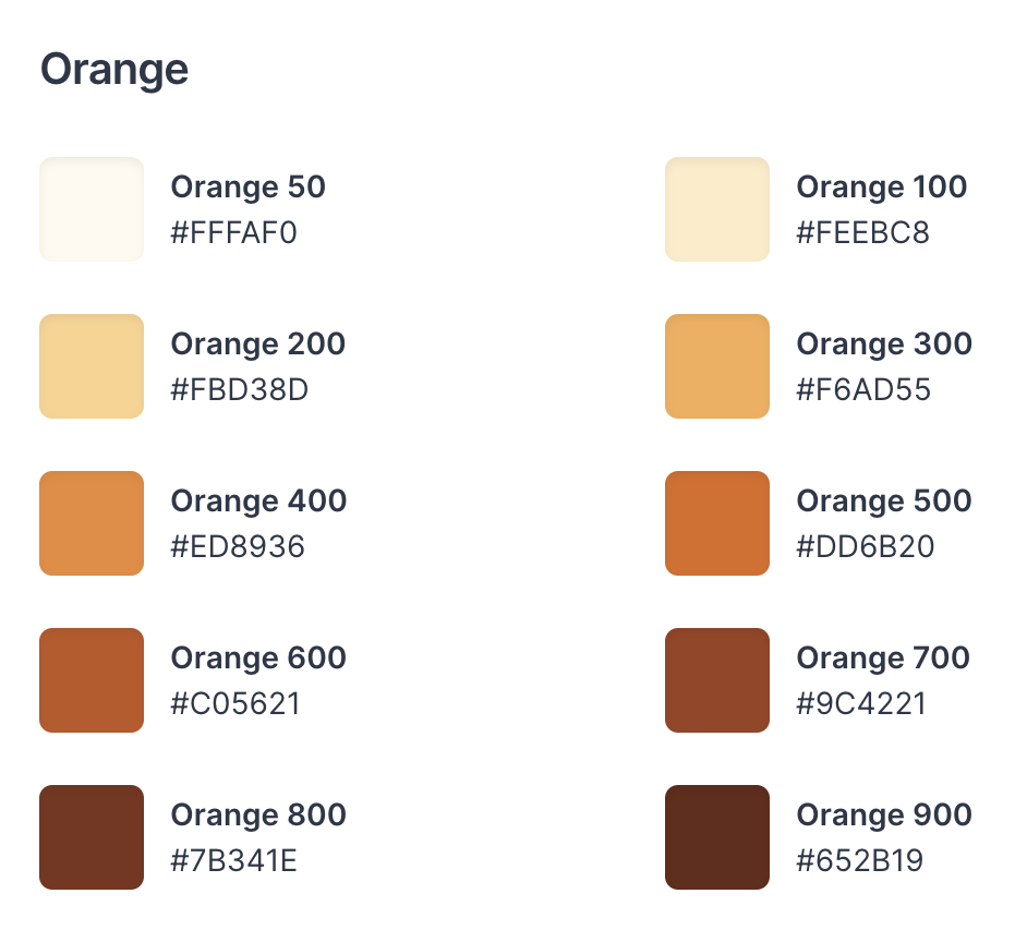 Some of Chakra UI's colour tokens
